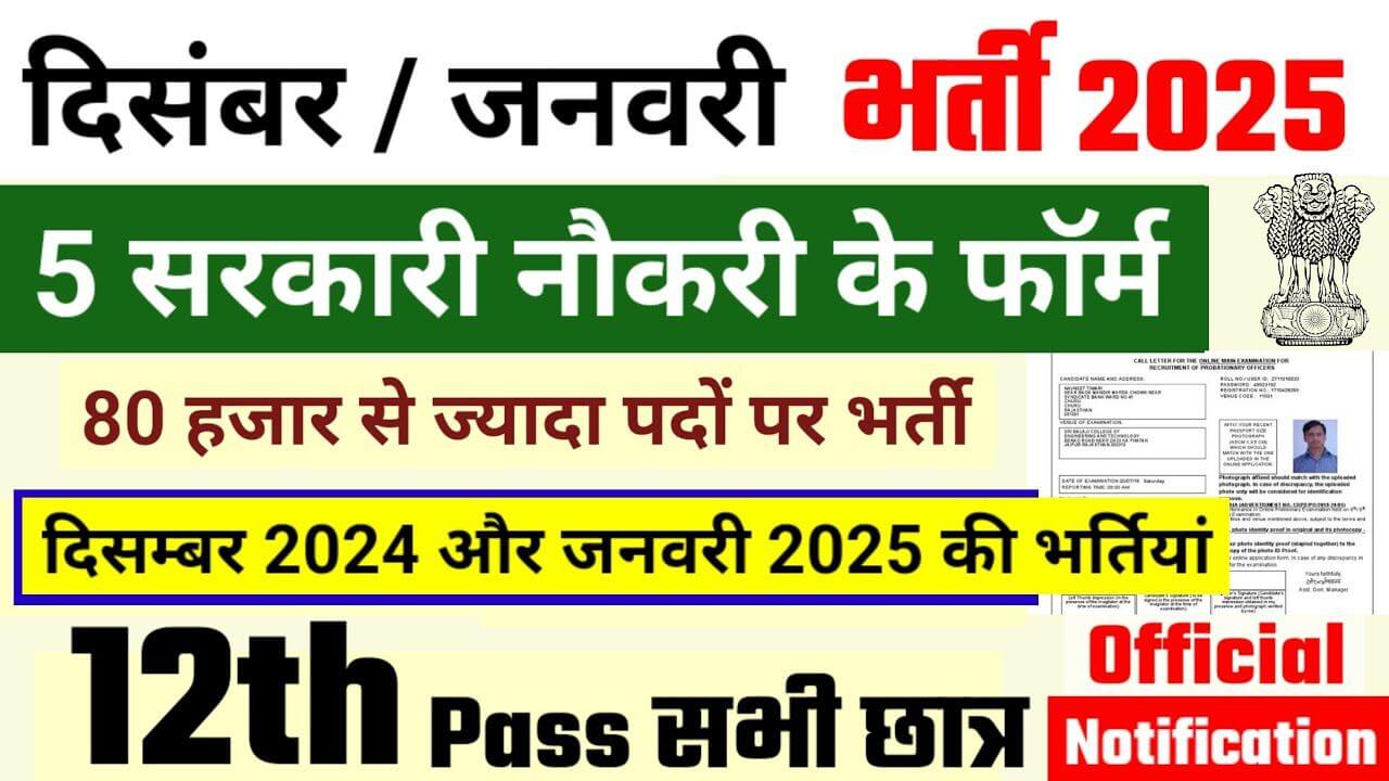 Top 5 सरकारी नौकरियां दिसंबर 2024: आवेदन की अंतिम तिथि और योग्यता जानें। Government Job December 2024